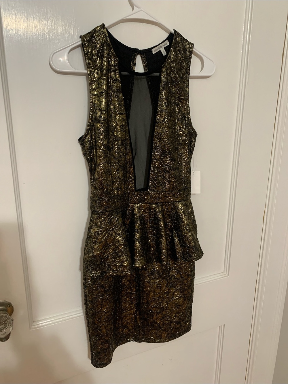 NWT Charlotte Russe Metallic Gold and Black Peplum Mini Dress
